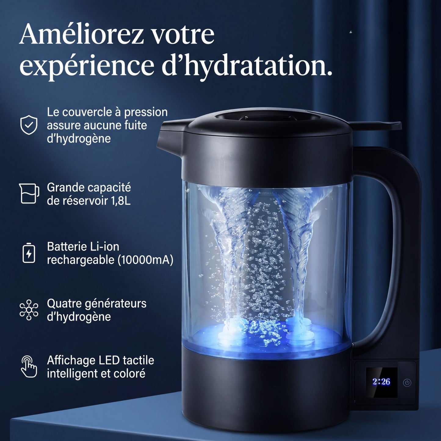 Mizora CellPower™ – Le pichet familial d’eau hydrogénée pure
